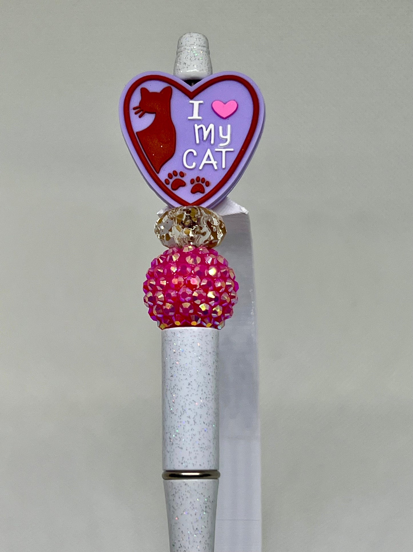 Cat Mom Purple Heart Beaded Ink Pen, I Love My Cat, Sarcastic Pen, Fun Pens Acrylic Beads, Custom Pen, Retractable Ink Pen, Gifts,Graduation