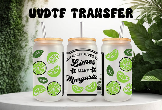 UVDTF Wrap Limes Make Margaritas 16 oz Can Glass Mug Tumbler, Ready to Apply, Permanent Waterproof Adhesive