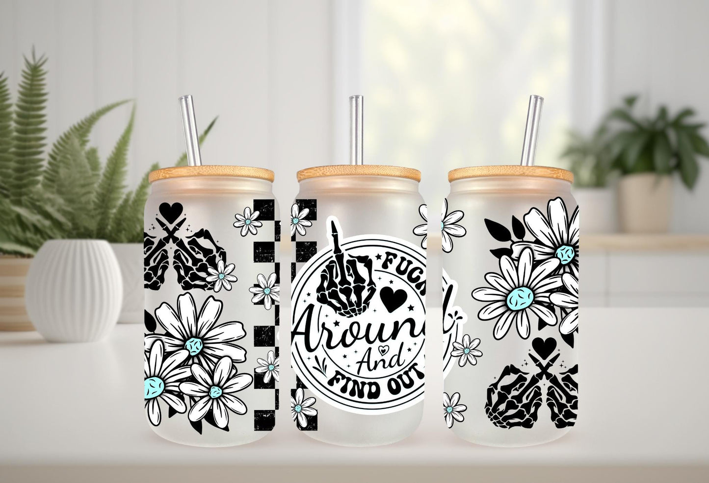 UVDTF Wrap Sarcastic Funny Saying 16oz Can Glass Mug Tumbler, Floral Wrap, Ready to Apply, Permanent Waterproof Adhesive