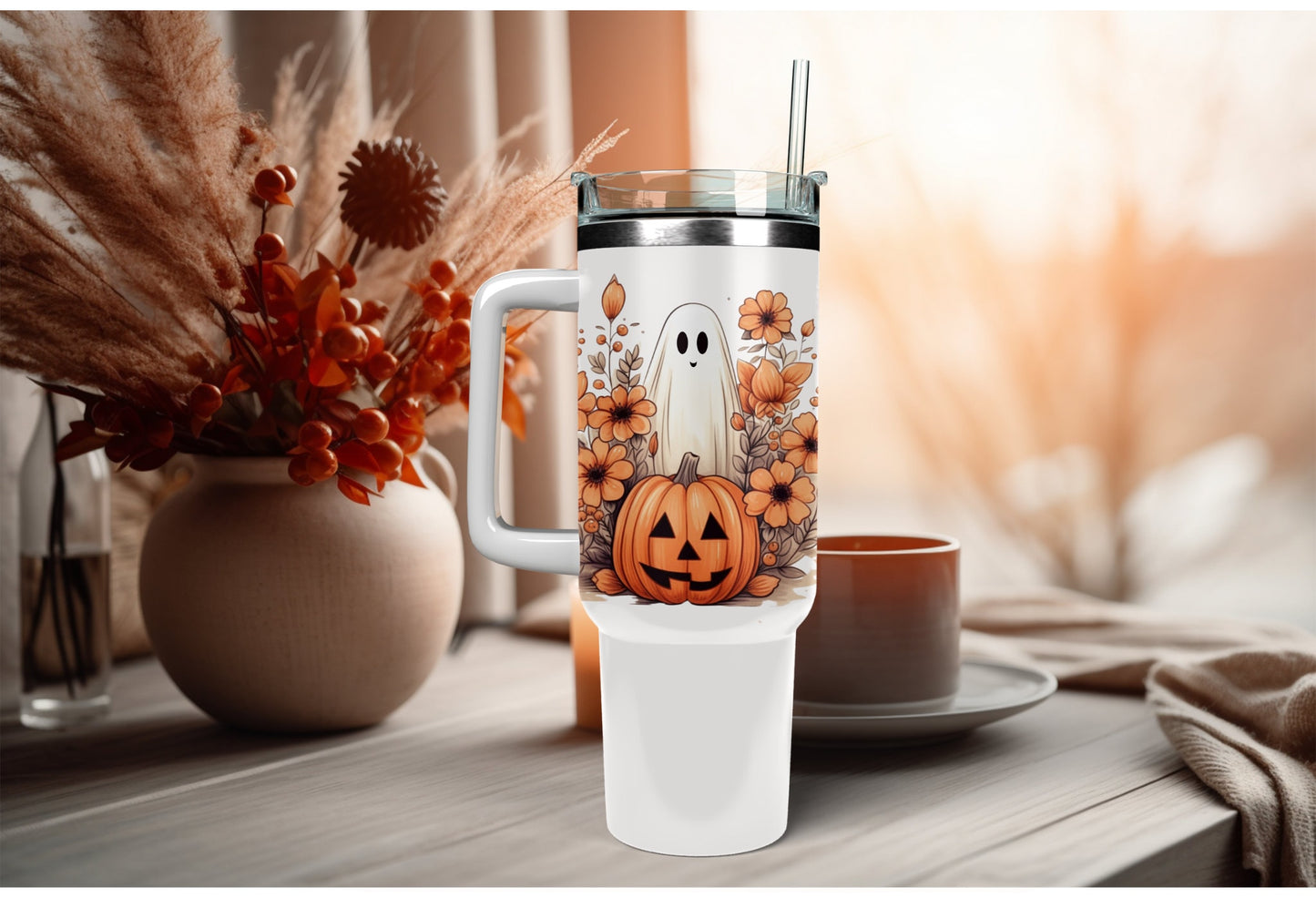 UVDTF Decal Pumpkin Floral Ghost 16oz Can Glass Mug Tumbler, Fall Decal, Ready to Apply, Permanent Waterproof Adhesive, add on a cup