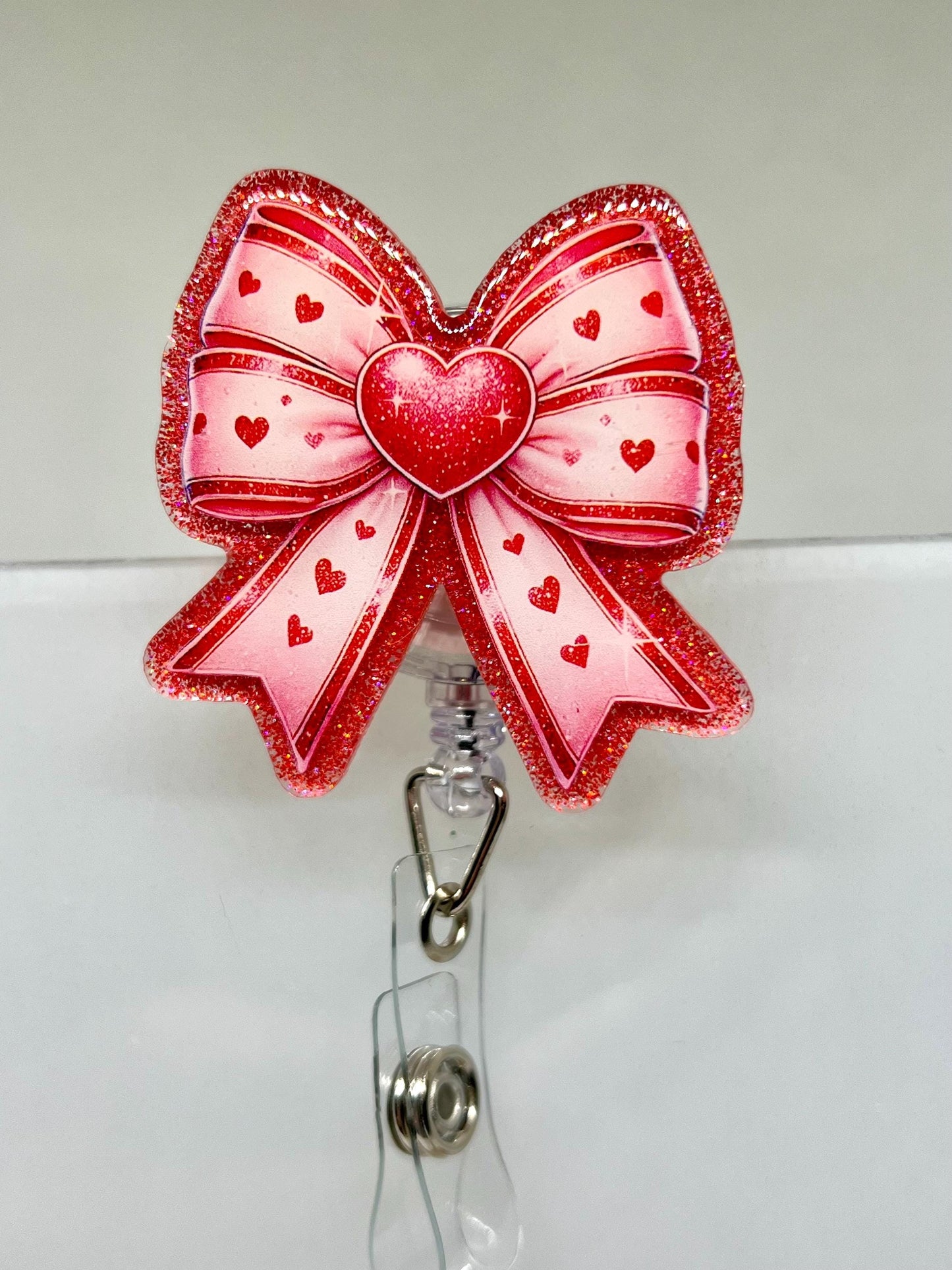 Badge Reel Valentine Bow Coquette, Heart Bow Badge, Funny Sarcastic Badge Reel, Interchangeable Option, Gifts for Her, Graduation Gift