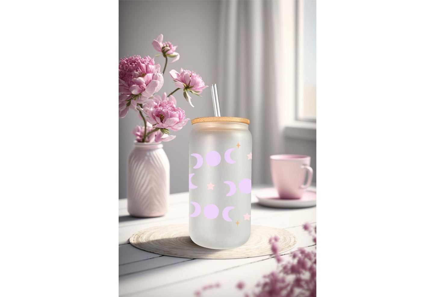 UVDTF Wrap Celestial Moon and Stars 16oz Can Glass Mug Tumbler, Moon Star Wrap, Ready to apply, Permanent Waterproof Adhesive