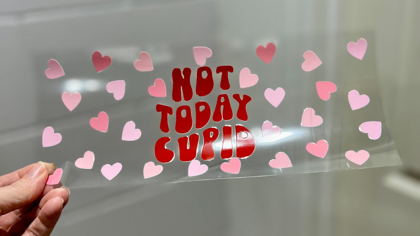 UVDTF Wrap Valentine Not Today Cupid Pink 16oz Can Glass, Ready to Apply, Permanent Waterproof Adhesive