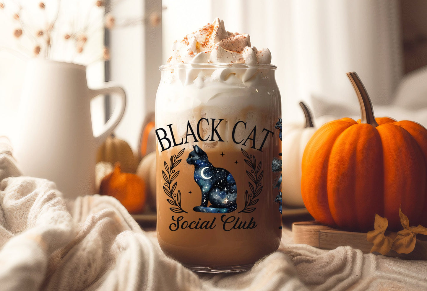 UVDTF Wrap Black Cat Social Club Coquettes Bows 16 oz Can Glass, Mug, Tumbler, Ready to Apply, Permanent Waterproof Adhesive