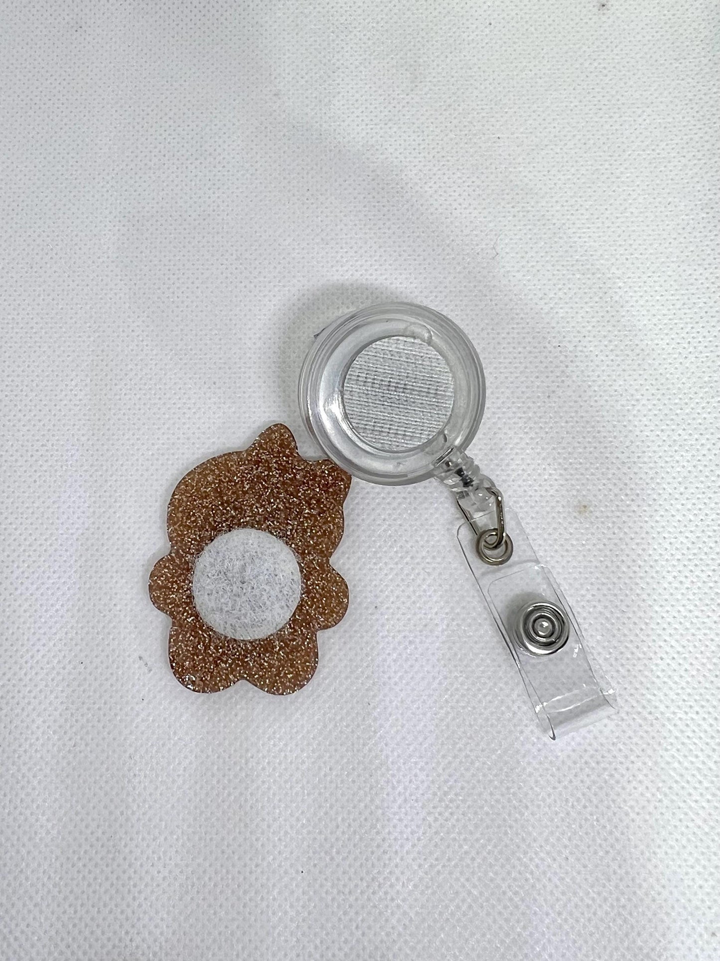 Just Peachy Badge Reel – Glittery Skeleton with Peaches and Flowers, Fun Retractable ID Holder