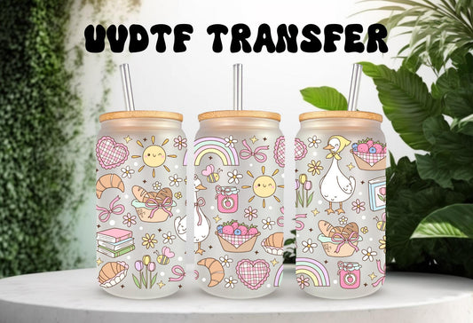 UVDTF Wrap Spring Floral Goose Picnic 16oz Can Glass Mug Tumbler Wrap, White Goose, Ready to apply, Permanent Waterproof Adhesive