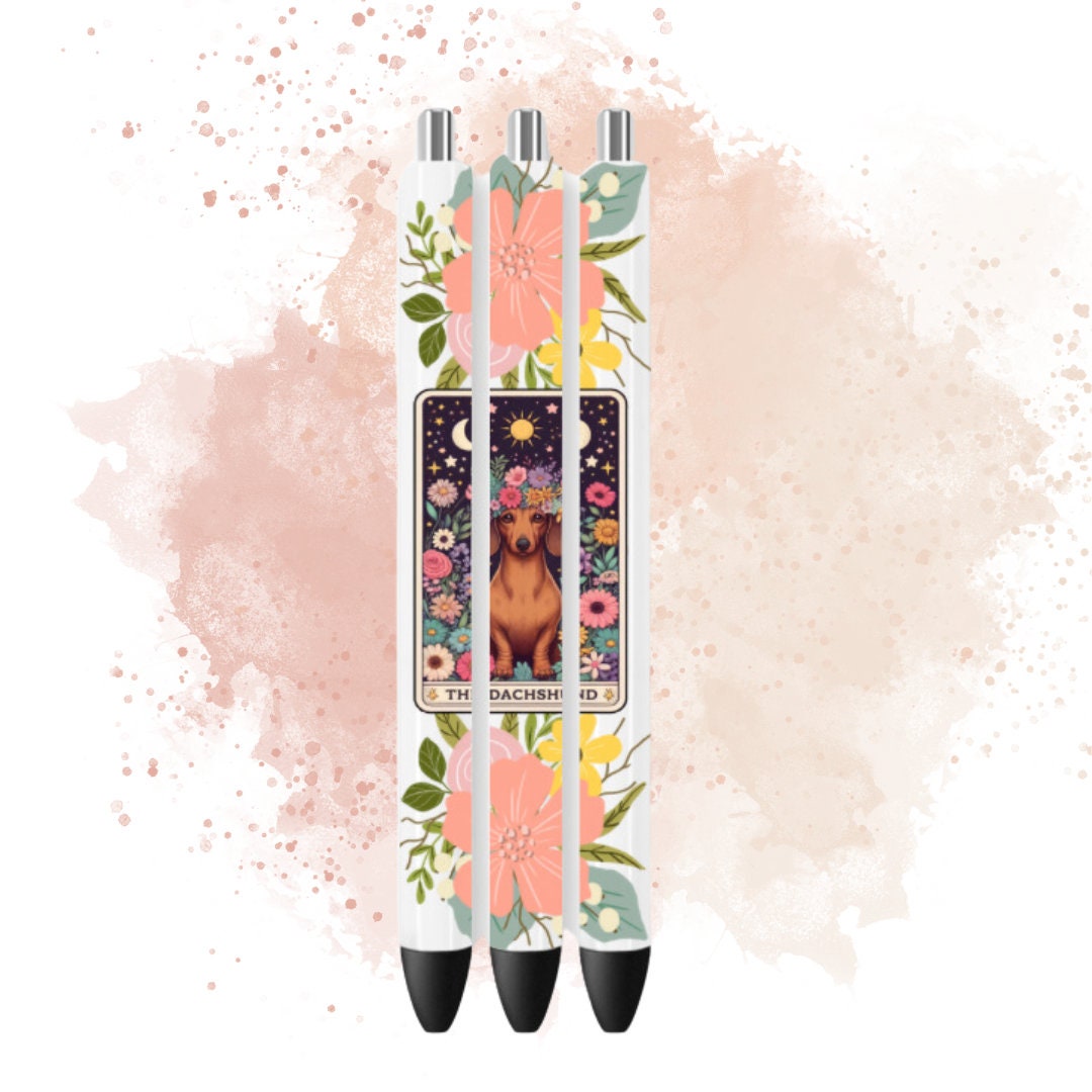 UVDTF Pen Wrap Dachshund Tarot Card Retro Flower, Dog Pen wrap, Pen Wrap, Epoxy Pen Wrap, Ink Joy Pen Wrap, Permanent Waterproof Adhesive