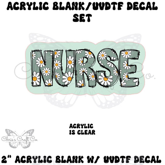 NURSE Acrylic Blank with Daisy Pattern UVDTF Decal Set,  Nurse Badge, Diy Badge Reels, UVDTF sticker, Unfinished Badge Reel