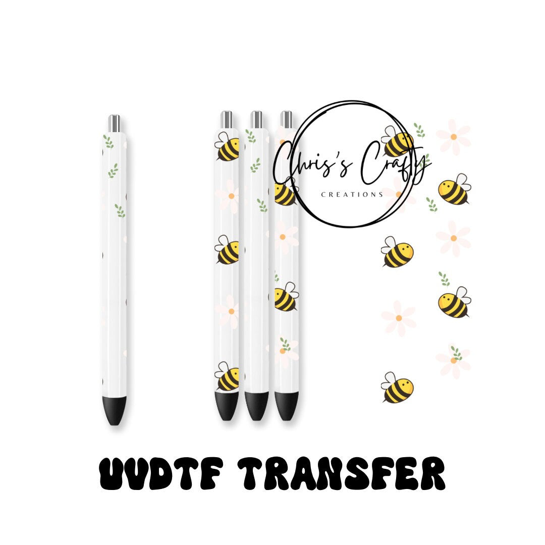UVDTF Pen Wrap Cute Bee Daisy, Ready to Apply, Permanent Waterproof Adhesive