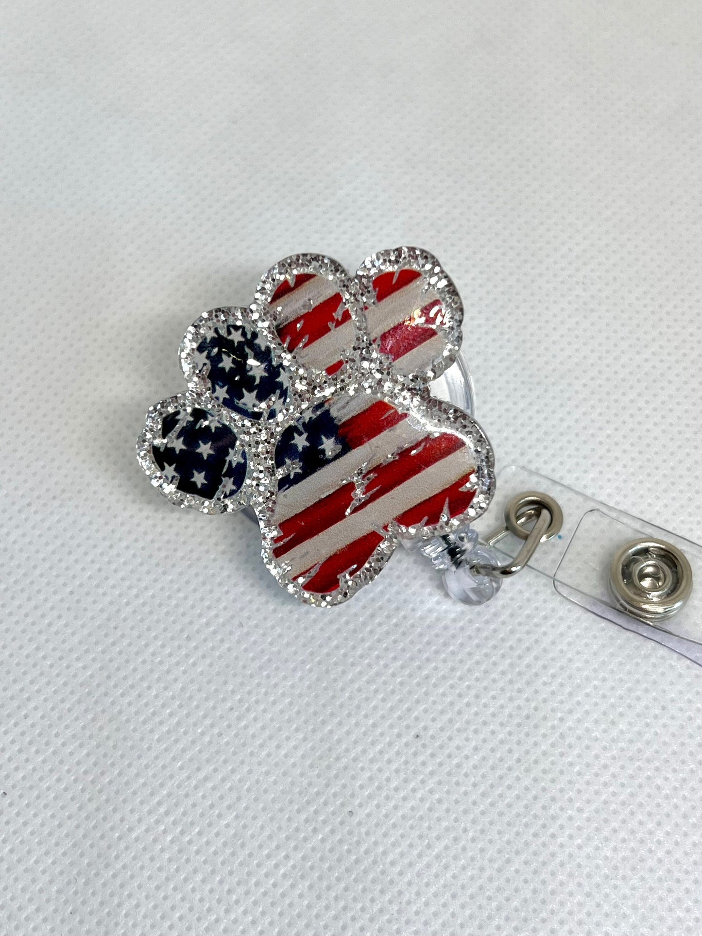 Patriotic Pet Paw Badge Reel, ID Holder, Dog paw, Interchangeable Option, Gifts for Her