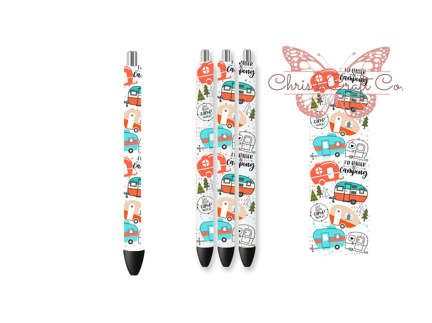 UVDTF Pen Wrap Camper, Rather be Camping Pen Wrap, Ready to apply, Permanent Waterproof Adhesive