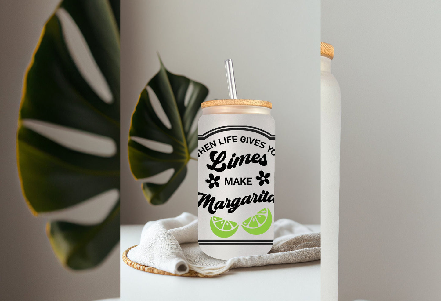 UVDTF Wrap Limes Make Margaritas 16 oz Can Glass Mug Tumbler, Ready to Apply, Permanent Waterproof Adhesive