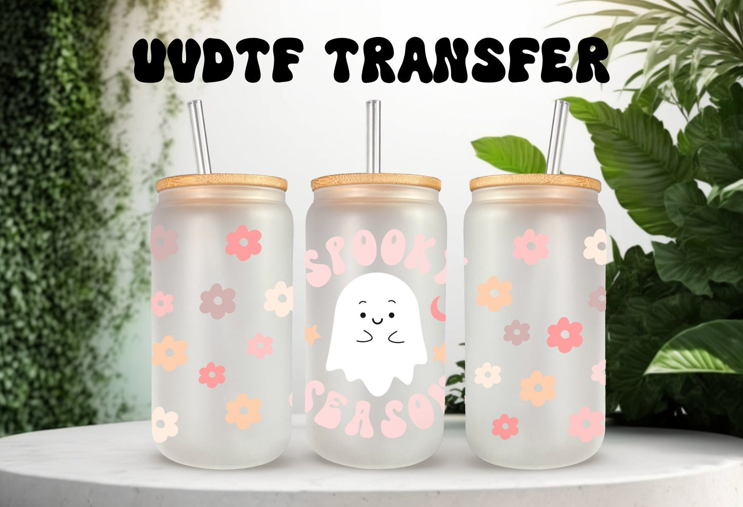 UVDTF Wrap Ghost Spooky Season Halloween 16 oz Can Glass Mug Tumbler, Ready to apply, Permanent Waterproof Adhesive