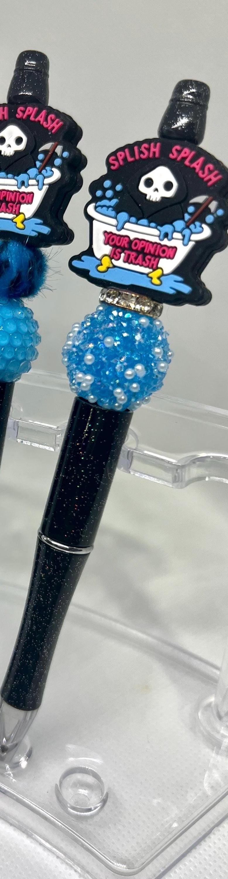 Beaded Pen Opinion is Trash Splish Splash Skeleton, Sarcastic Pen, Fun Pens Acrylic Beads, Custom Pen, Retractable Ink Pen, Graduation