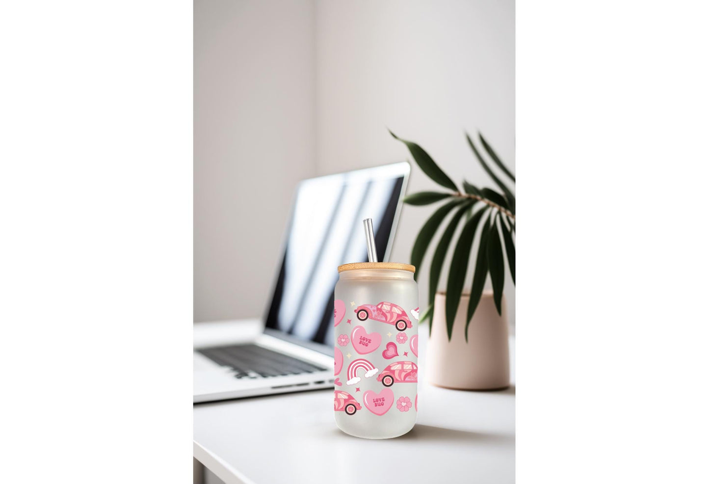 UVDTF Wrap Heart Valentine’s Love Bug 16oz Can Glass Mug Tumbler, Ready to Apply, Permanent Waterproof Adhesive