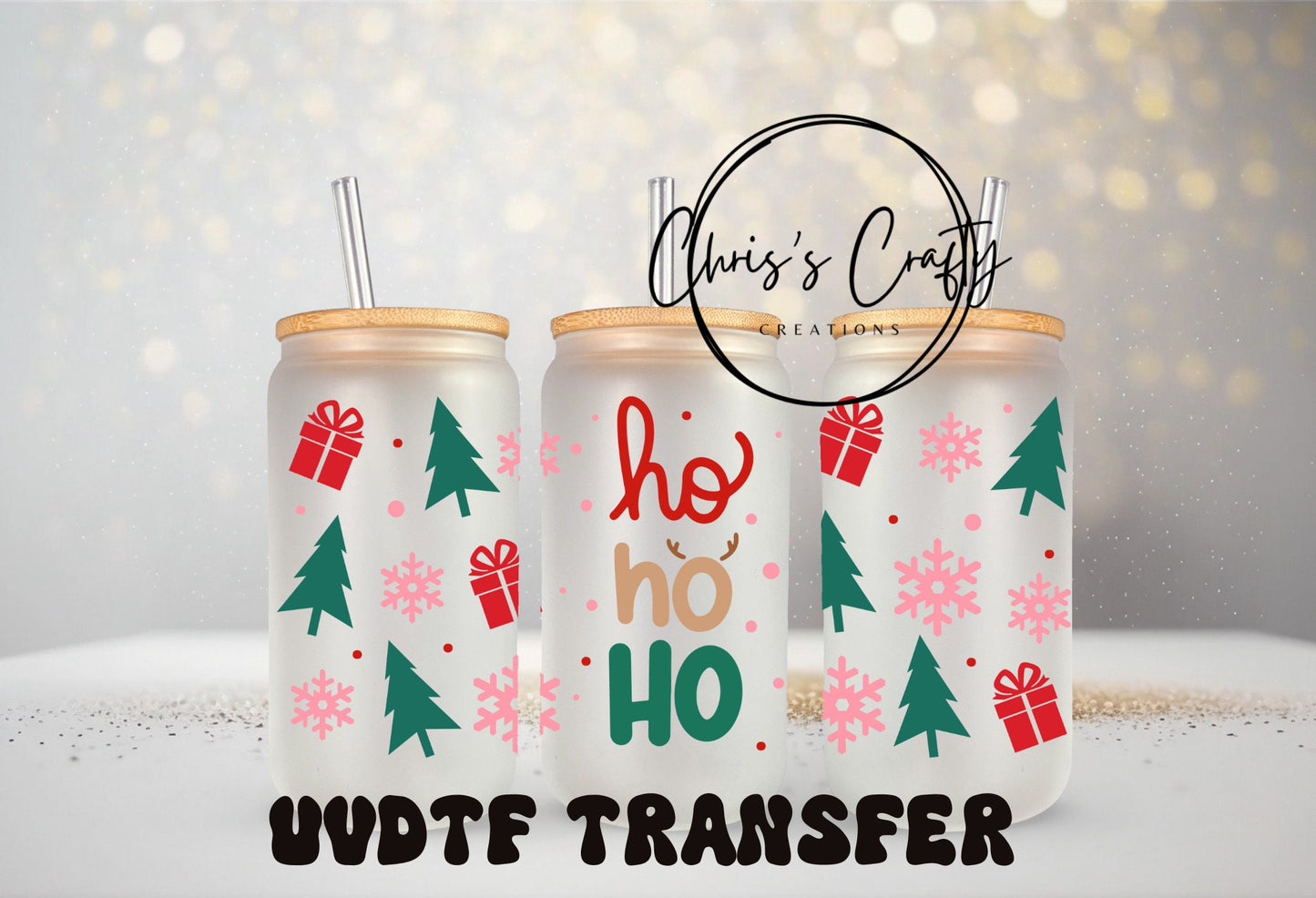 UVDTF WRAPS ONLY for 16 oz can glass Christmas Wrap Bundle Set of 4 | Ready to apply | Waterproof | Permanent Adhesive