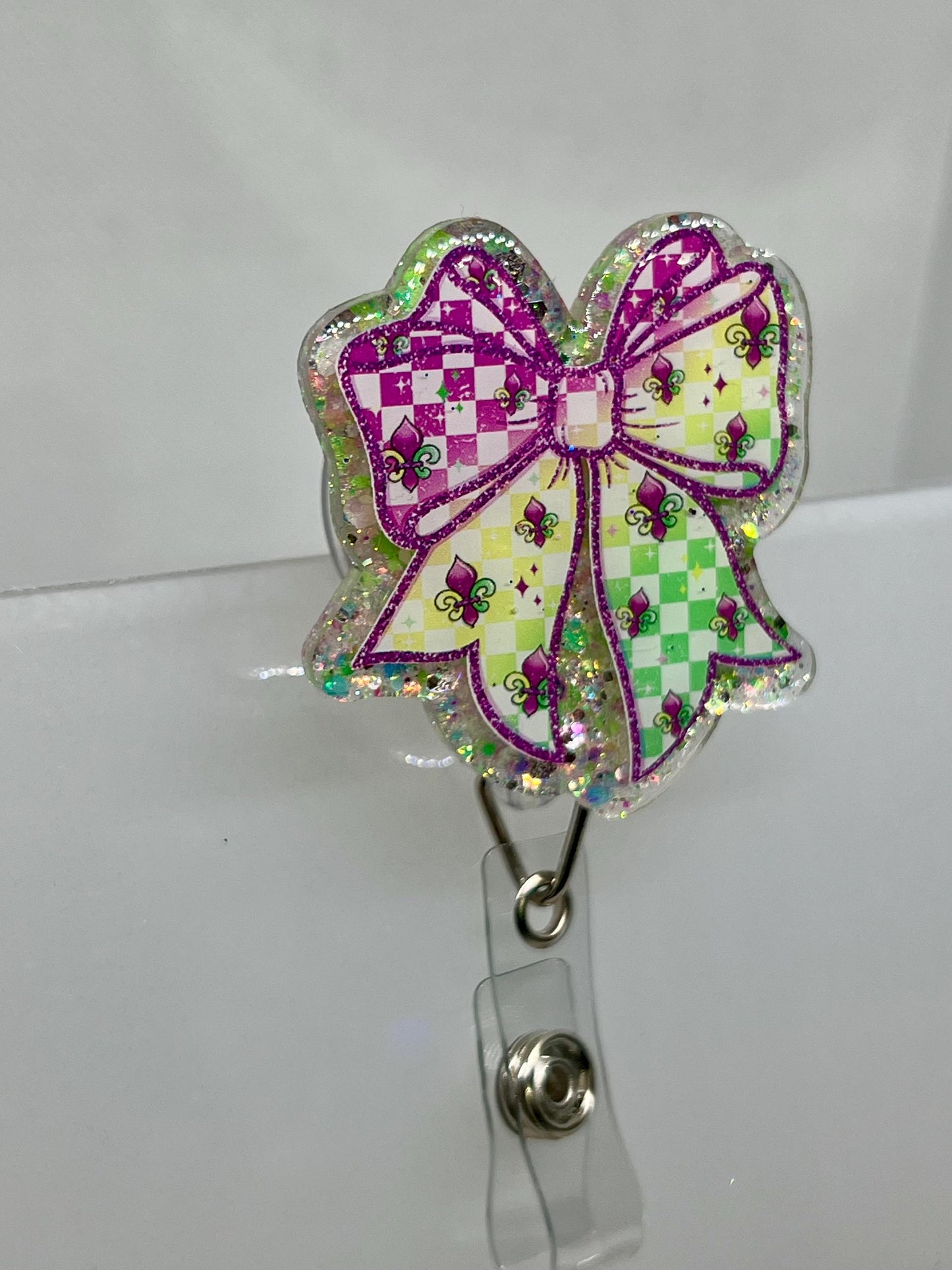 Mardi Gras Coquette Bow Acrylic Blank Decal Set, DIY Badge Reels, Bow Blank and UVDTF sticker, Unfinished Badge Reel, Badge Reel Blanks