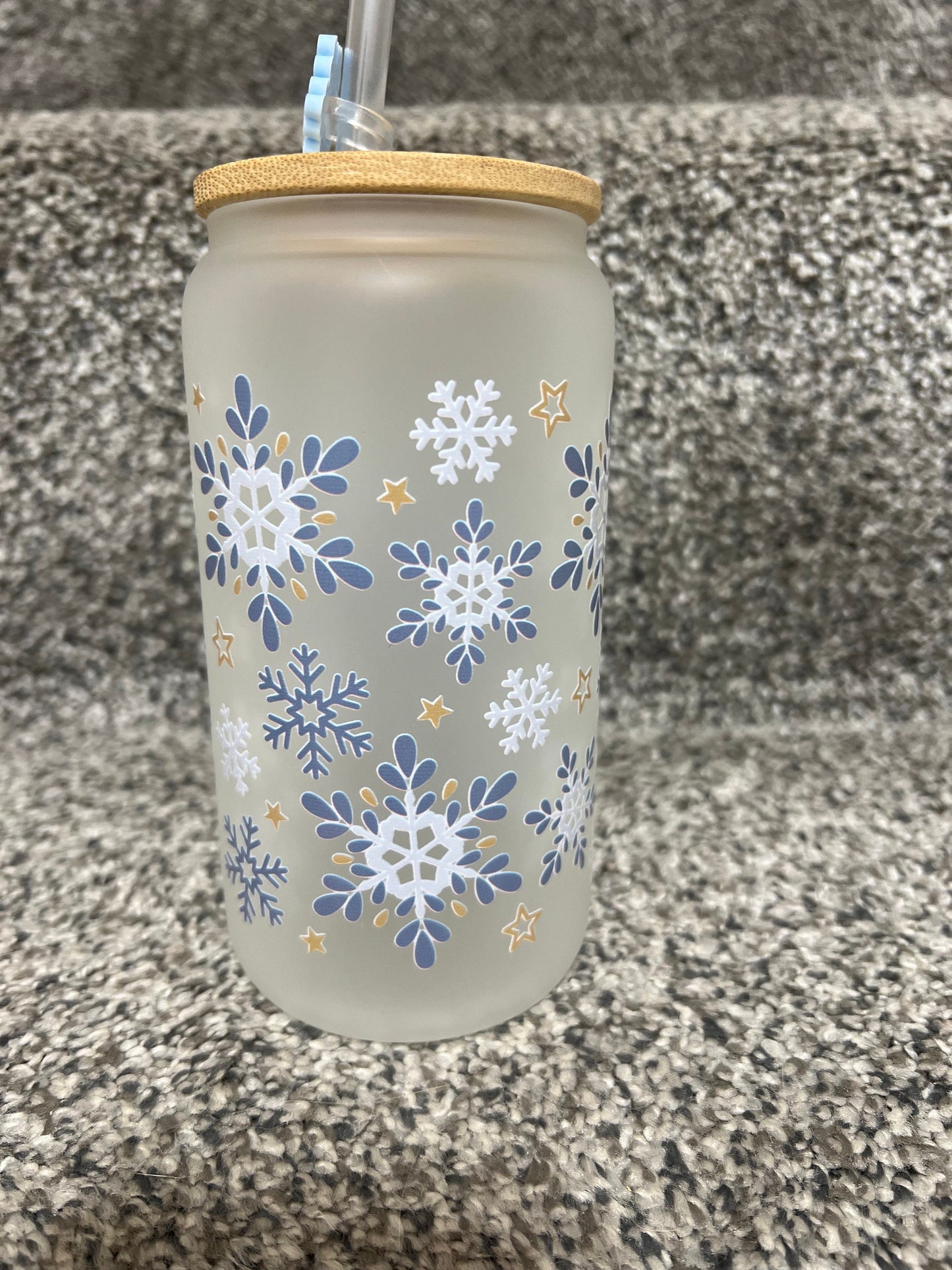 16oz Can Glass Frosted with Lid and Straw, Add on UVDTF Transfer Wrap, Gift for her, Customized Gifts, Graduation Gift