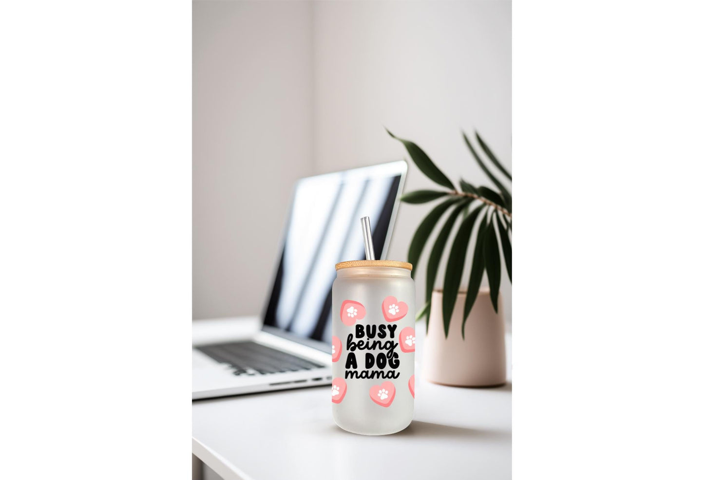 UVDTF Wrap Dog Mama Hearts Paws 16oz Can Glass Mug Tumbler, Ready to apply, Permanent Waterproof Adhesive
