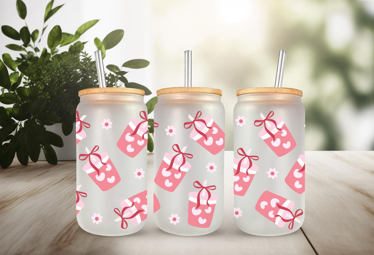 UVDTF Wrap Iced Coffee Floral 16oz Can Glass Wrap Mug Tumbler, Ready to Apply, Permanent Waterproof Adhesive
