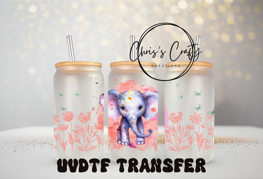 UVDTF Wrap Elephant Floral Exclusive for 16oz Can Glass Mug Tumbler. Ready to Apply, Permanent Waterproof Adhesive