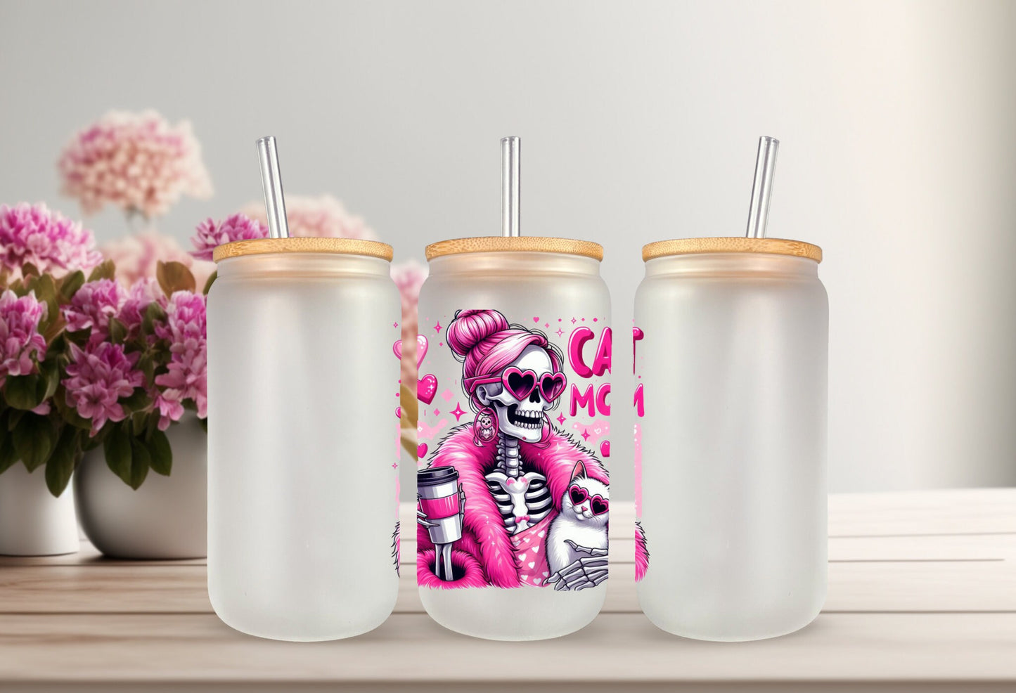 UVDTF Decal Cat Mom Retro Skeleton It’s a Throat P*nch Kind of Day 16oz Can Glass Mug Tumbler, Ready to Apply, Permanent Waterproof Adhesive