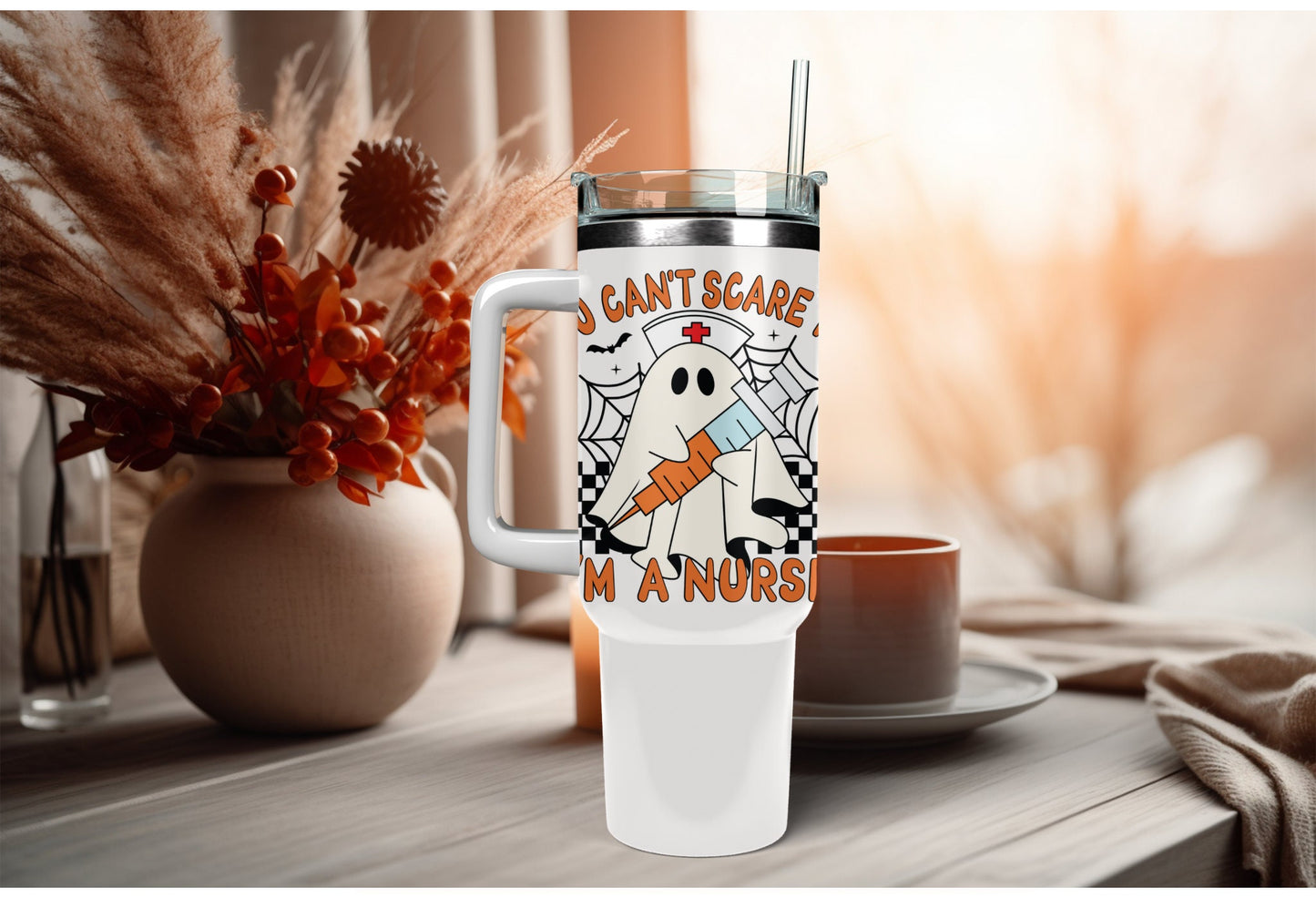 UVDTF Wrap Ghost You Can’t Scare Me I’m a Nurse Coquette Bows 16oz Can Glass, Mug,  40oz Tumbler, Halloween Wrap, Permanent Adhesive