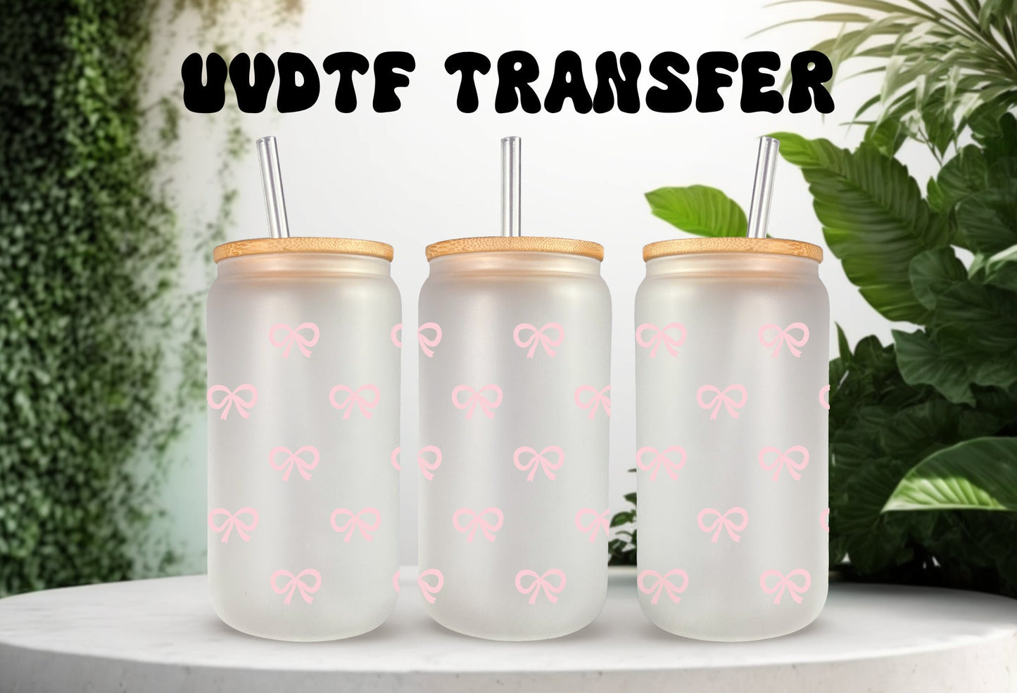 UVDTF Wrap Coquette Bows Mini Pink 16 oz Can Wrap, Mug, Tumbler, Ready to apply, Permanent Adhesive, Waterproof, Add on a Cup