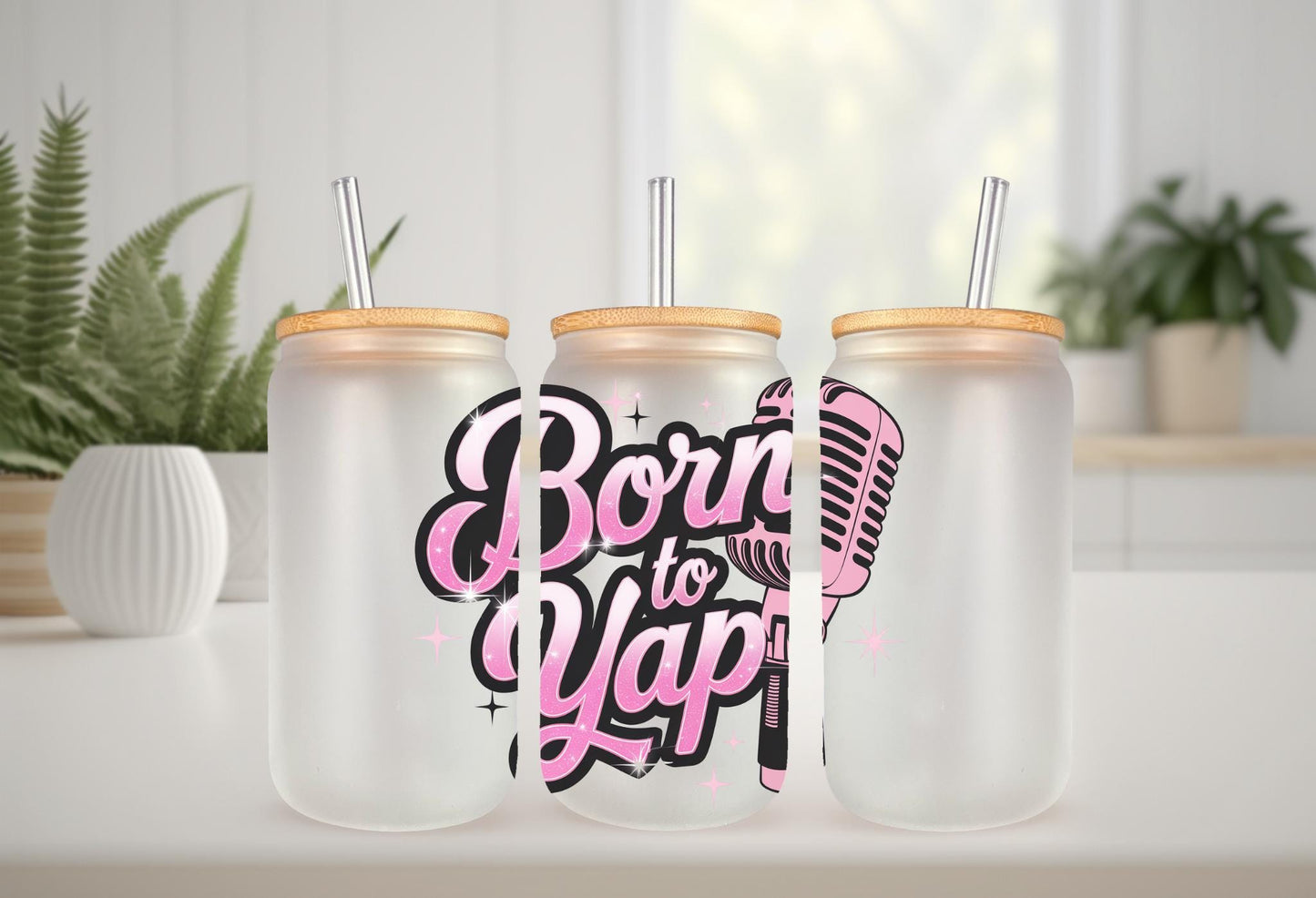 UVDTF Decal Vintage Born To Yap 16oz Can Glass Mug Tumbler, Sarcastic Funny Decal, Ready to Apply, Permanent Waterproof Adhesive