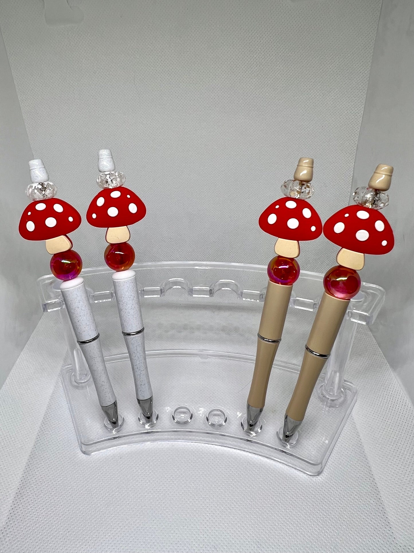 Cute Red Mushroom Glitter or Beige Beaded Pen, Sarcastic Pen, Fun Pens Acrylic Beads, Custom Pen, Retractable Ink Pen, Gifts