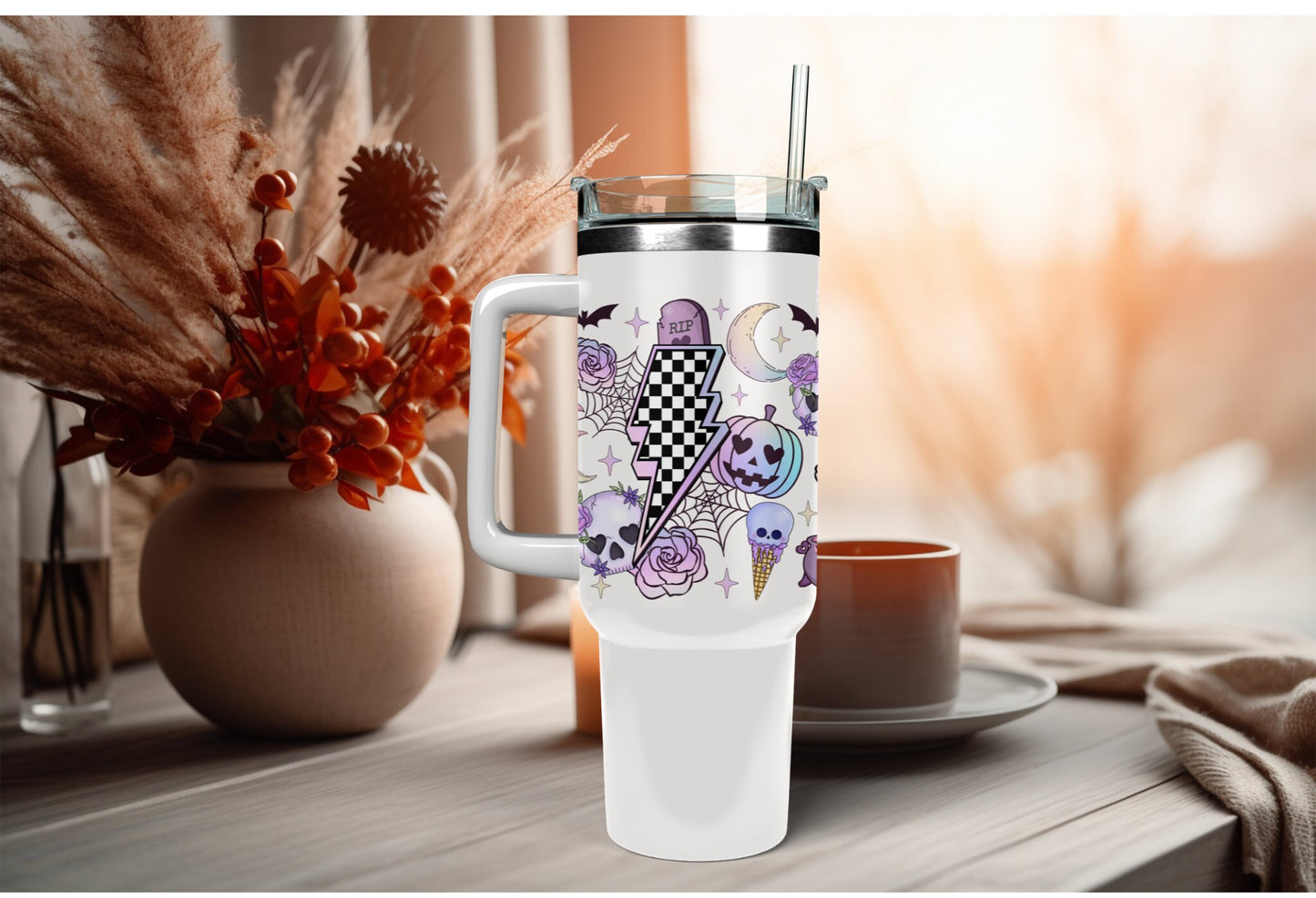UVDTF Wrap Halloween Retro Pastel 16 oz Can Glass Mug Tumbler, Ready to Apply, Permanent Waterproof Adhesive
