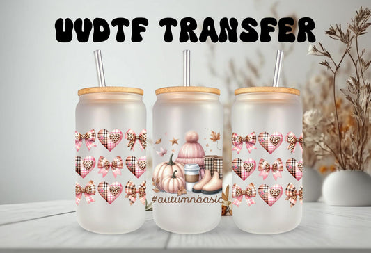 UVDTF Wrap Autumn Basics Coquette Bows Plaid Hearts for 16oz Can Glass Mug Tumbler,  Ready to Apply, Permanent Waterproof Adhesive