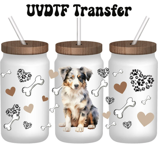 UVDTF Wrap Aussie Dog 16oz Can Glass Mug Tumbler, Dog mom