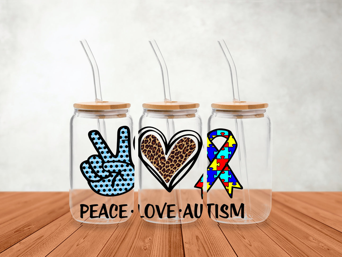 UVDTF Wrap Autism Awareness Mom 16oz Can Glass Mug Tumbler, Ready to apply, Permanent Waterproof Adhesive, Apply to Cup