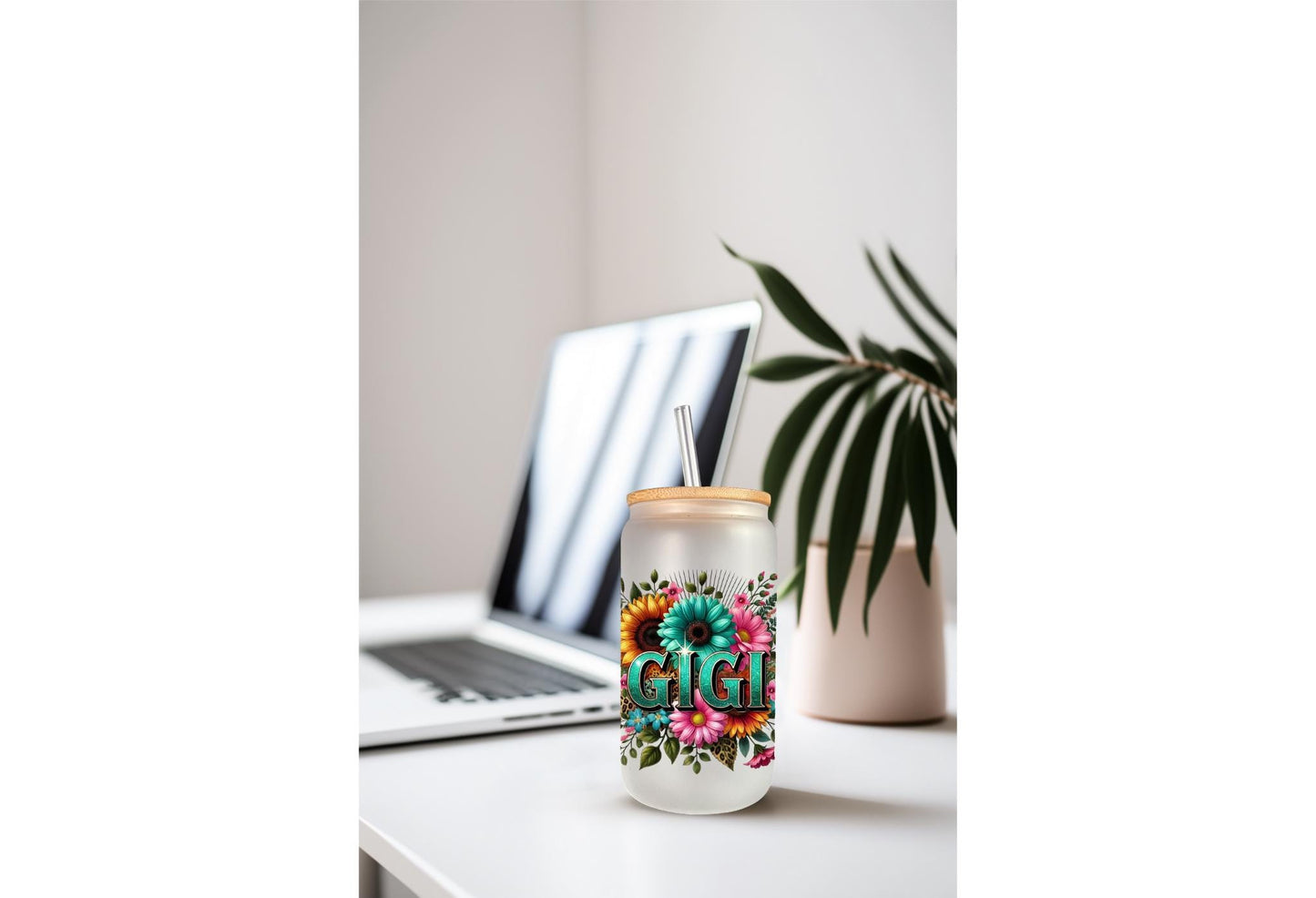 UVDTF Wrap Floral Gigi for 16oz Can Glass Mug Tumbler, Grandmother Wrap, Ready to Apply, Permanent Waterproof Adhesive