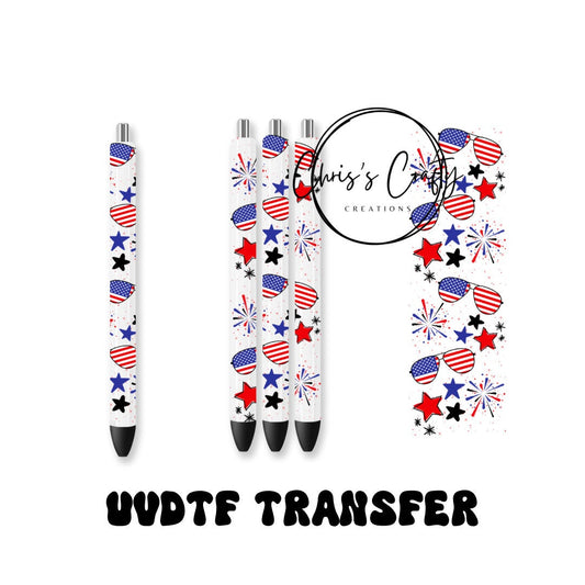 UVDTF Pen Wrap American Sunglasses Stars Fireworks Fourth of July, Ready to Apply, Permanent Waterproof Adhesive