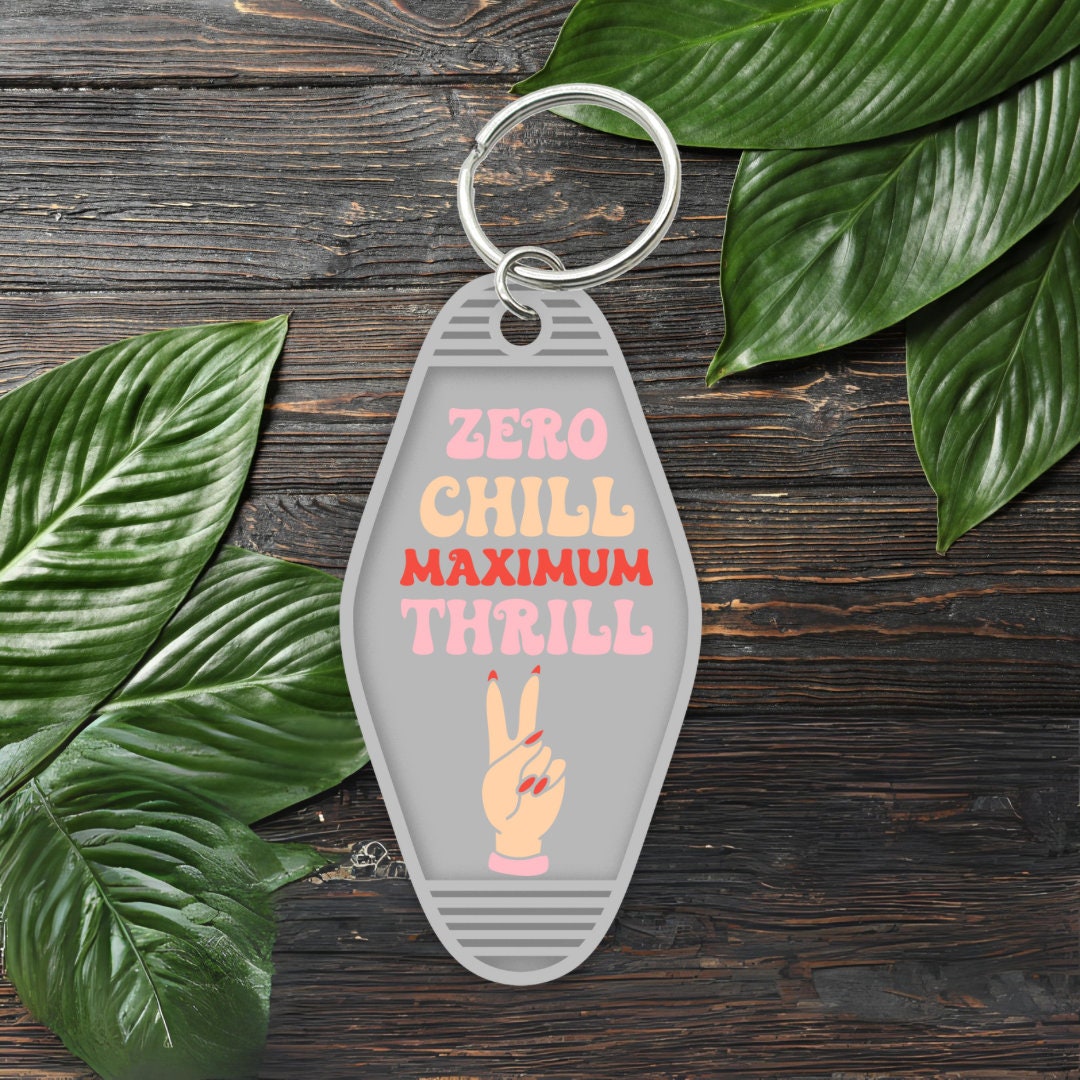 UVDTF Keychain Zero Chill Maximum Thrill Decal, Motel Keychain Ready to Apply, UVDTF Motel Keychain Decal,  1 Only/Set of 5 Keychain Decals