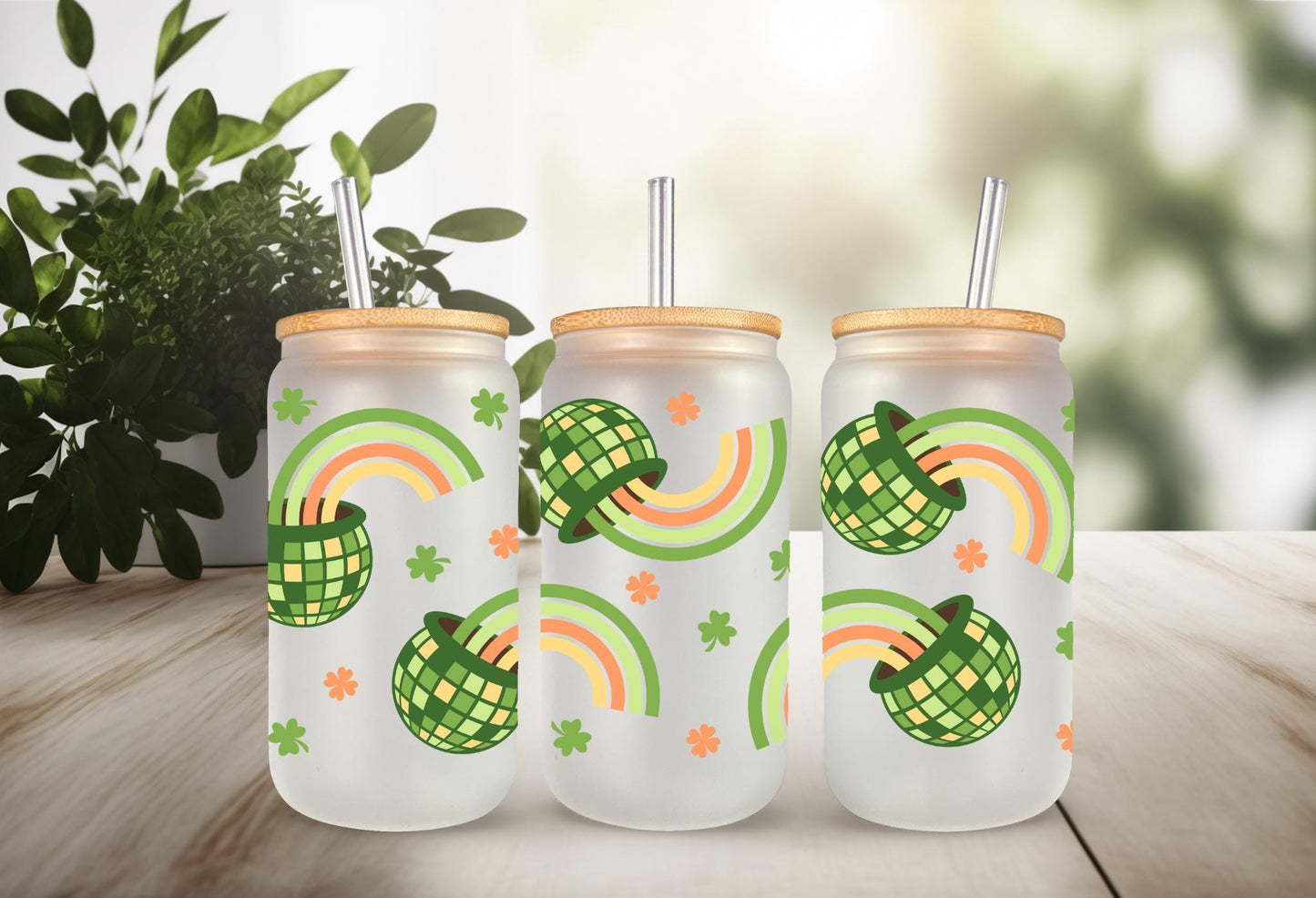 UVDTF Wrap Shamrock Rainbow Pot of Gold 16oz Can Glass Mug Tumbler, Ready to apply, Permanent Waterproof Adhesive