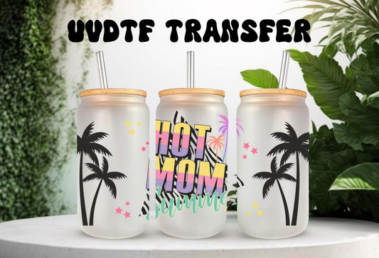 UVDTF Wrap Hot Mom Summer Zebra print 16oz Can Glass Mug Tumbler, Ready to apply, Permanent Waterproof Adhesive