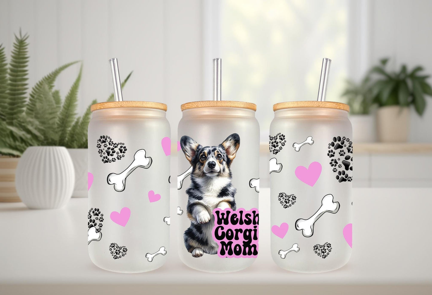 UVDTF Wrap Corgi Mom for 16oz Can Glass Mug Tumbler,  Ready to Apply, Permanent Waterproof Adhesive