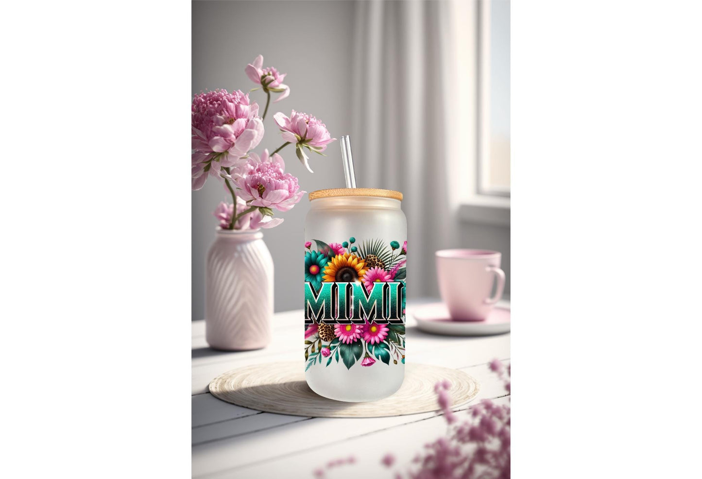 16oz Can Glass Wrap – Floral Cup Tumbler Wrap with Permanent Waterproof Adhesive