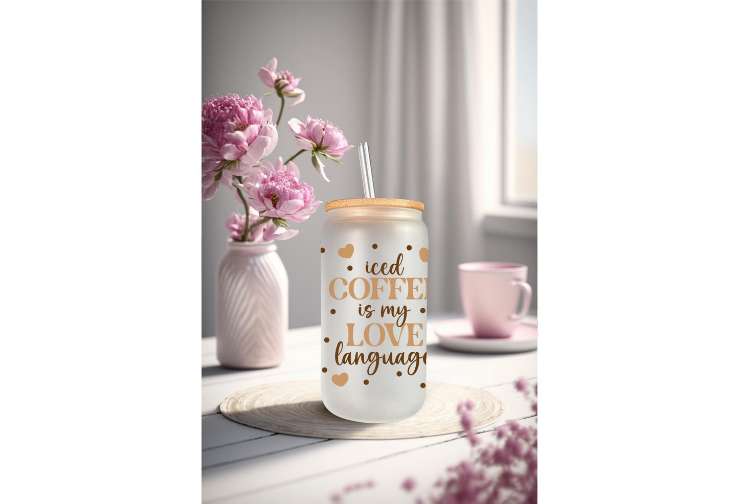 UVDTF Wrap Boho Coffee Daisy 16oz Can Glass Mug Tumbler, Coffee is my Love Language Wrap, Ready to apply, Permanent Waterproof Adhesive