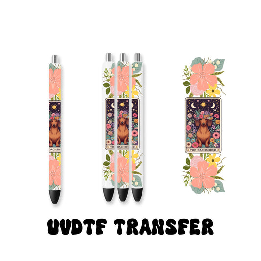UVDTF Pen Wrap Dachshund Tarot Card Retro Flower, Dog Pen wrap, Pen Wrap, Epoxy Pen Wrap, Ink Joy Pen Wrap, Permanent Waterproof Adhesive