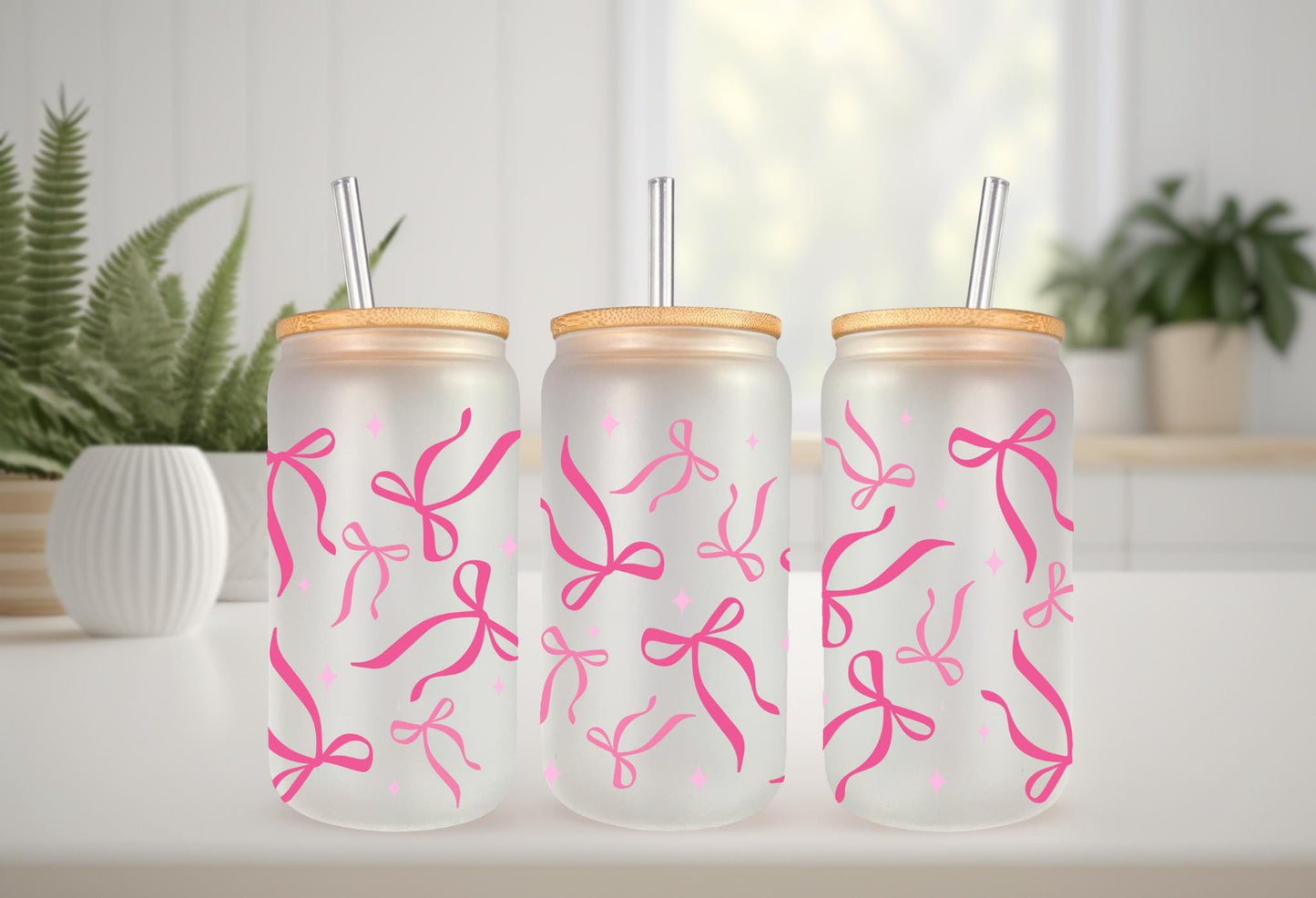 UVDTF Wrap Coquette Bows Dark Pink 16oz Can Glass Wrap Mug Tumbler, Ready to Apply, Permanent Waterproof Adhesive