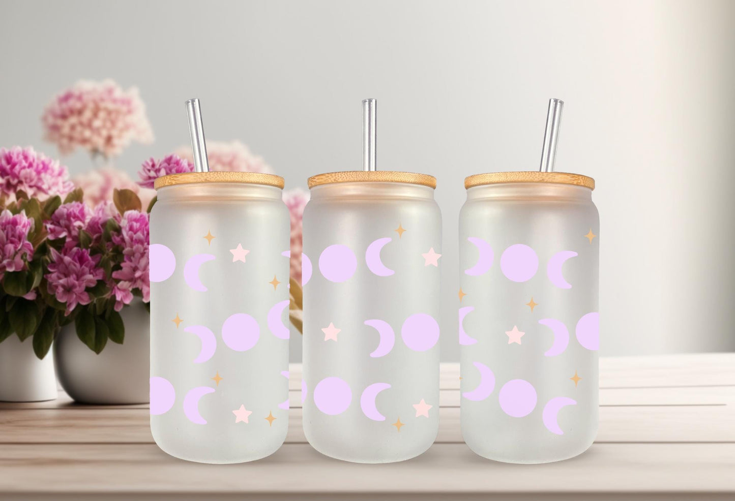 UVDTF Wrap Celestial Moon and Stars 16oz Can Glass Mug Tumbler, Moon Star Wrap, Ready to apply, Permanent Waterproof Adhesive