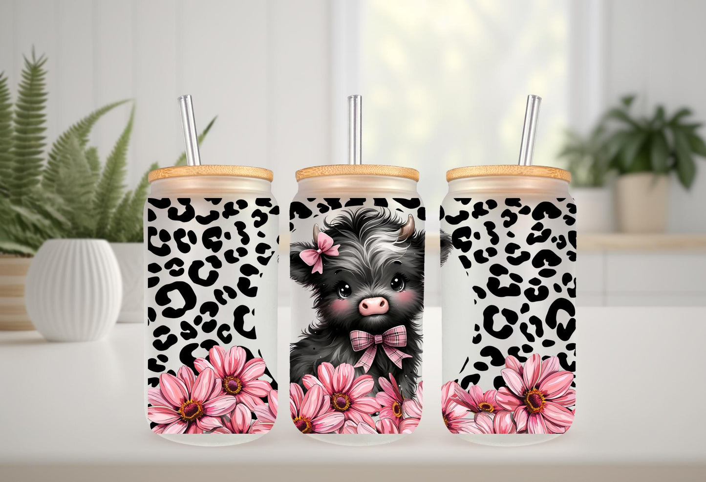 UVDTF Wrap Highland Cow Daisy Leopard Print 16oz Can Glass Mug Tumbler Wrap, Geese Wrap, Ready to apply, Permanent Adhesive