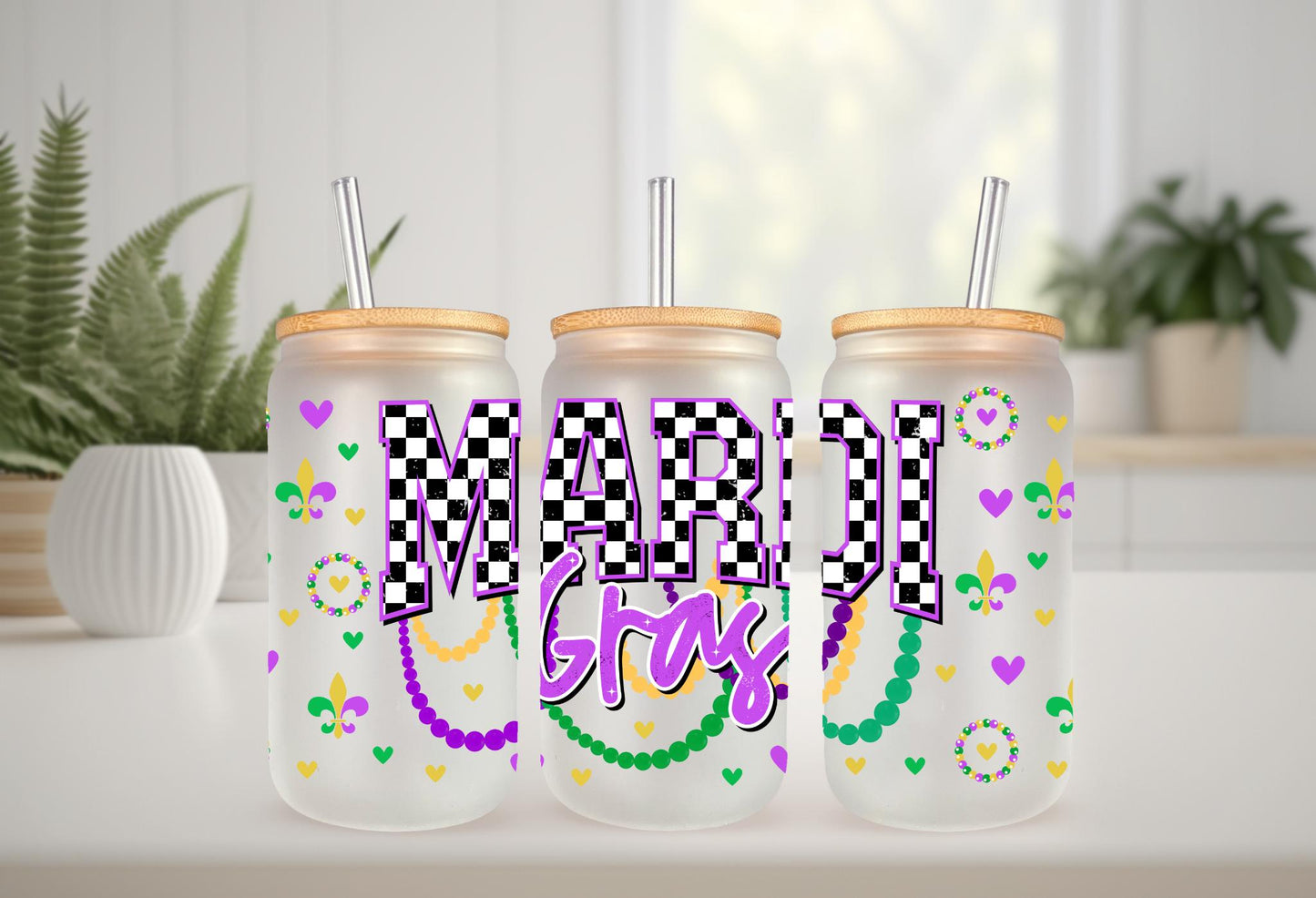 UVDTF Wrap Checkered Mardi Gras Beads