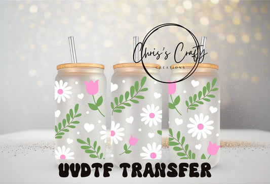 UVDTF Wrap Spring Flowers 16 oz Can Glass Mug Tumbler, Ready to apply, Permanent Waterproof Adhesive, Add on a Can Glass