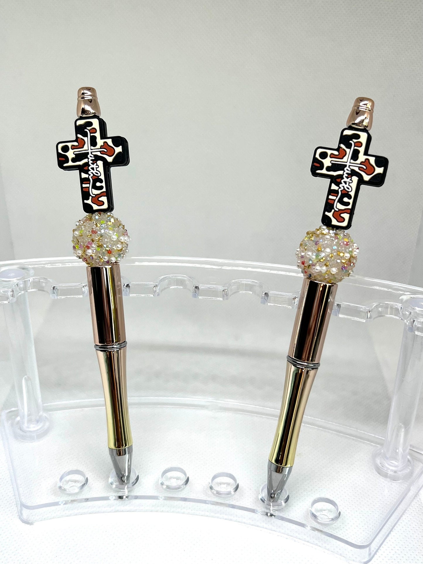 Beaded Pen Cross Faith Leopard Print, Fun Pens Acrylic Beads, Custom Pen, Retractable Ink Pen, Gifts for her, Teacher, Nurses, Medical