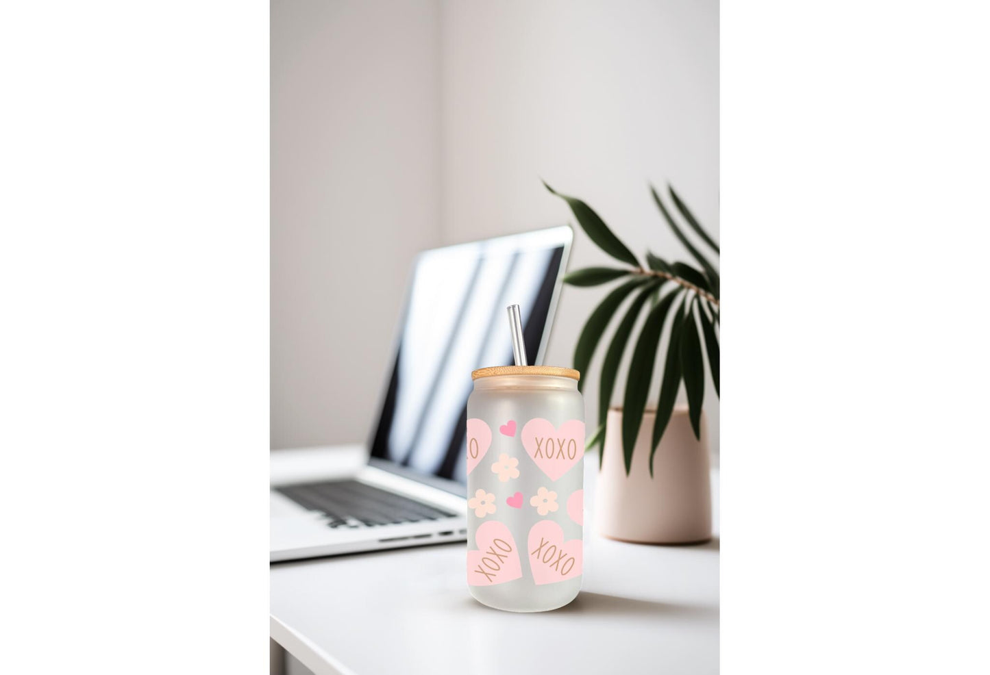 UVDTF Wrap Heart XOXO Valentine’s Floral 16oz Can Glass Mug Tumbler, Ready to Apply, Permanent Waterproof Adhesive